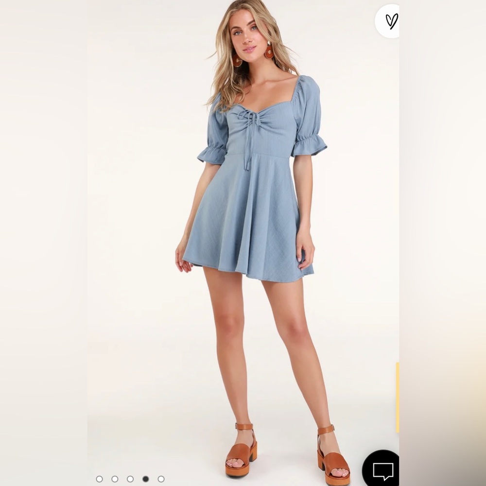 Lulus dusty blue puff sleeve dress